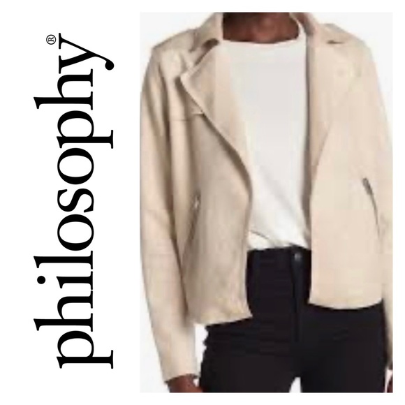 Philosophy Jackets & Blazers - Philosophy NWT Faux Suede Collared Open Jacket Zipper Pockets Beige Women's M